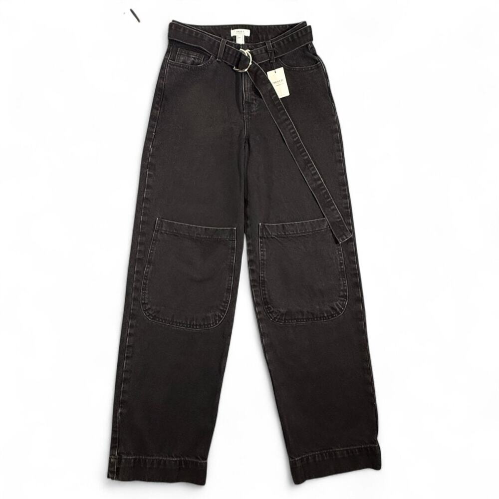 Forever‎ 21 Indie Sleaze Baggy Wide Leg Black Cargo Jeans 24 Grunge Goth egirl